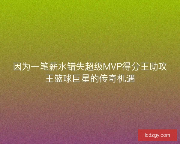 因为一笔薪水错失超级MVP得分王助攻王篮球巨星的传奇机遇